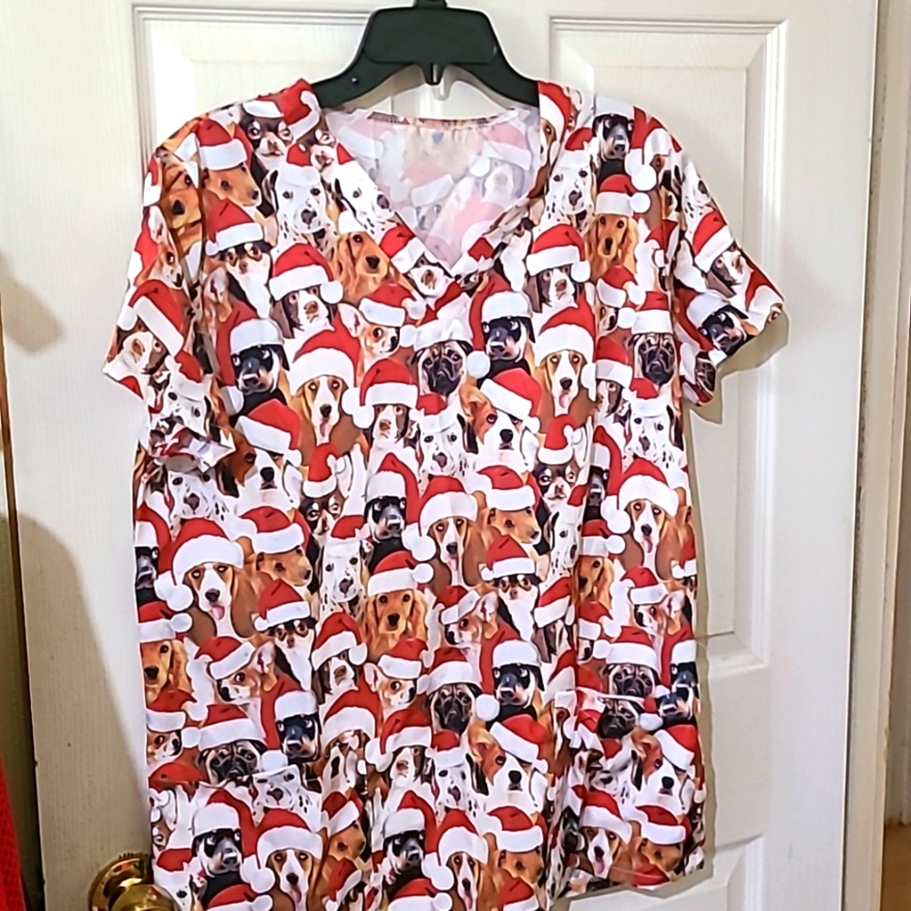 Santa Paws Christmas scrub top